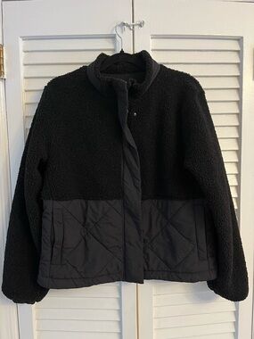 Black Quilted & Sherpa Zip Jacket